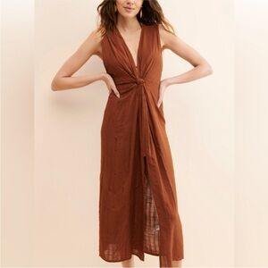 L Space Down The Line Tie Front Cover Up Midi Dress Medium